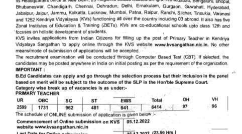 KVS Recruitment 2022-23 [13404 Posts] Notification PDF